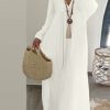 Vetements Azzlee Robes Maxi | Occasionnel Col En V Manches Longues Robe Maxi Blanc