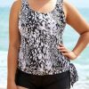 Vetements Azzlee Tankini | Tankini Blouson A Nouer Sur Le Cote Dew Drops De Grande Taille Avec Short Cargo Multi