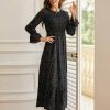 Vetements Azzlee Robes Maxi | Col Rond Manches Longues Modeste A Pois Robe Maxi Noir