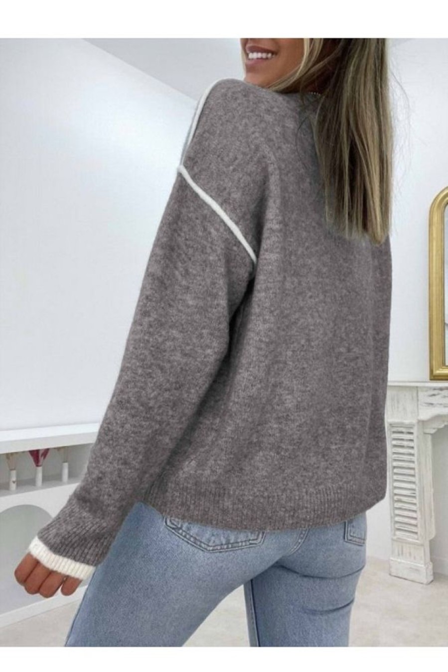 Vetements Azzlee Pulls Et Cardigans | Cardigan Uni A Manches Longues Gris