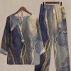 Vetements Azzlee | Occasionnel Col Rond Jet D'Encre D'Art Imprime Manches Longues Costume Deux Pieces Bleu