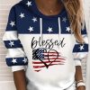 Vetements Azzlee | Decontractee Graphique Hauts Manches Longues Texte Du Drapeau Americain Imprime Sweat A Capuches Blanc